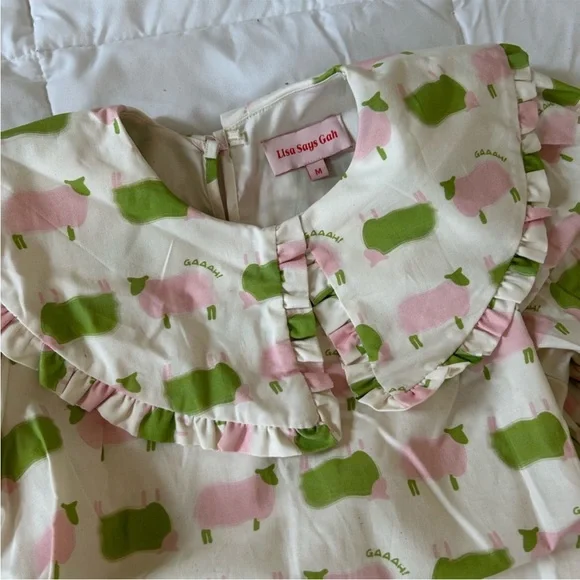 Lisa says gah Diana frock mini dress counting sheep green pink ruffle NWOT - Picture 11 of 11